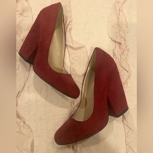 Qupid Burgundy Suede Chunky Heels